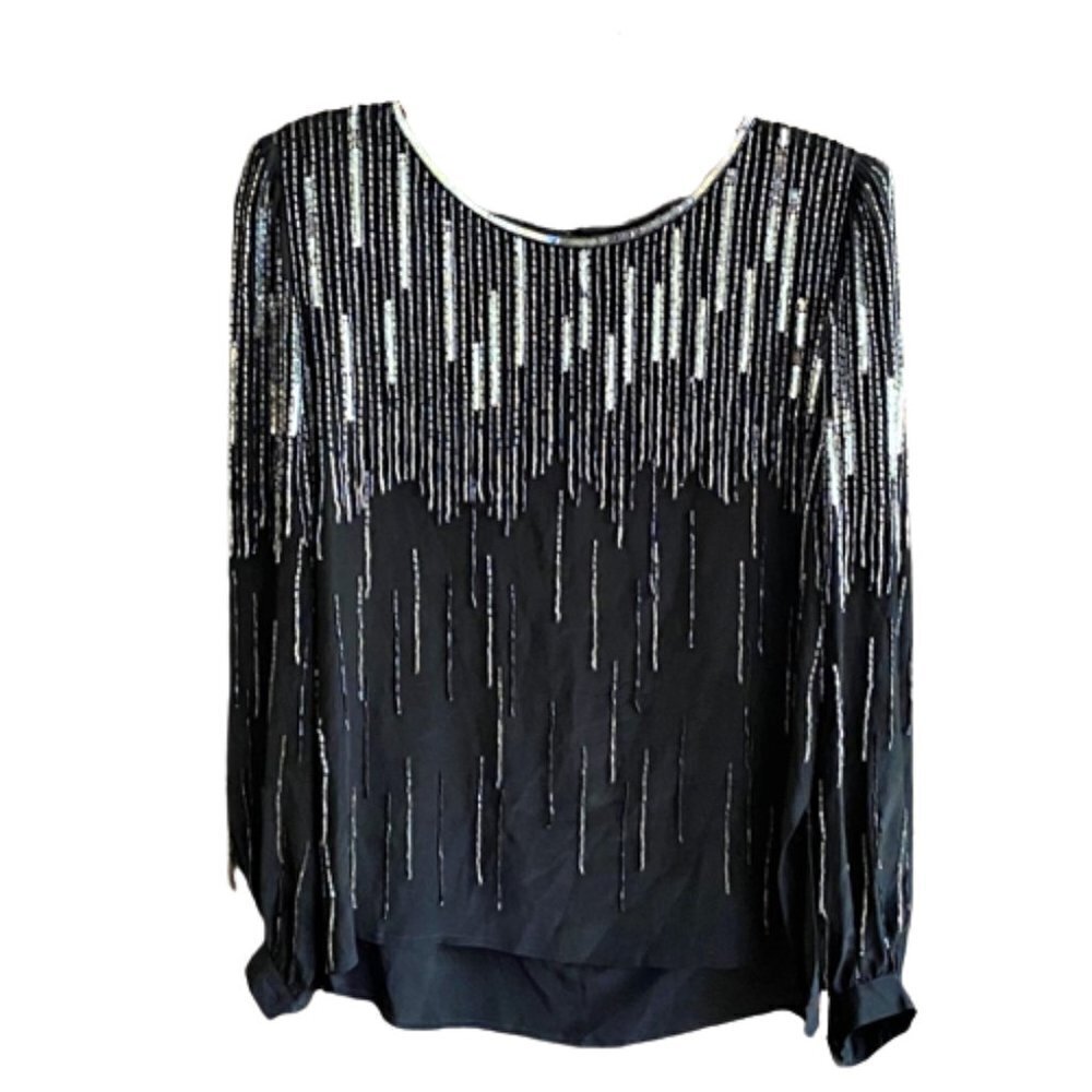 Vintage 80s beaded sequin silk shimmy top M